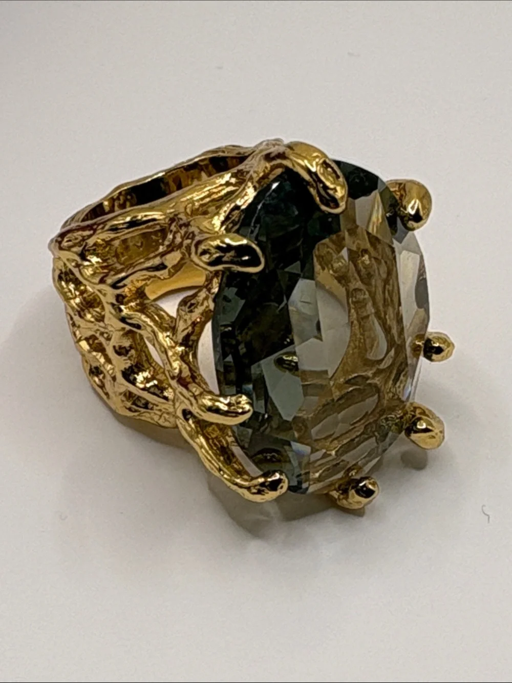Trina Turk Gold-Tone Statement Ring with Smoky Green Faceted Stone
